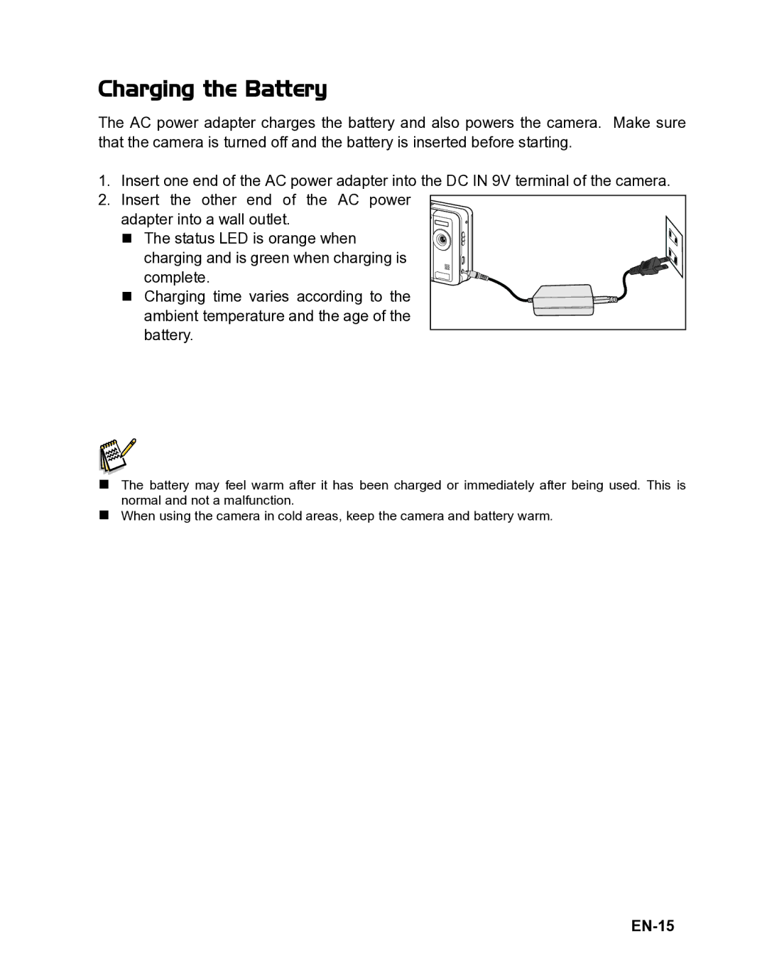 Polaroid CZA-05300B manual Charging the Battery, EN-15 