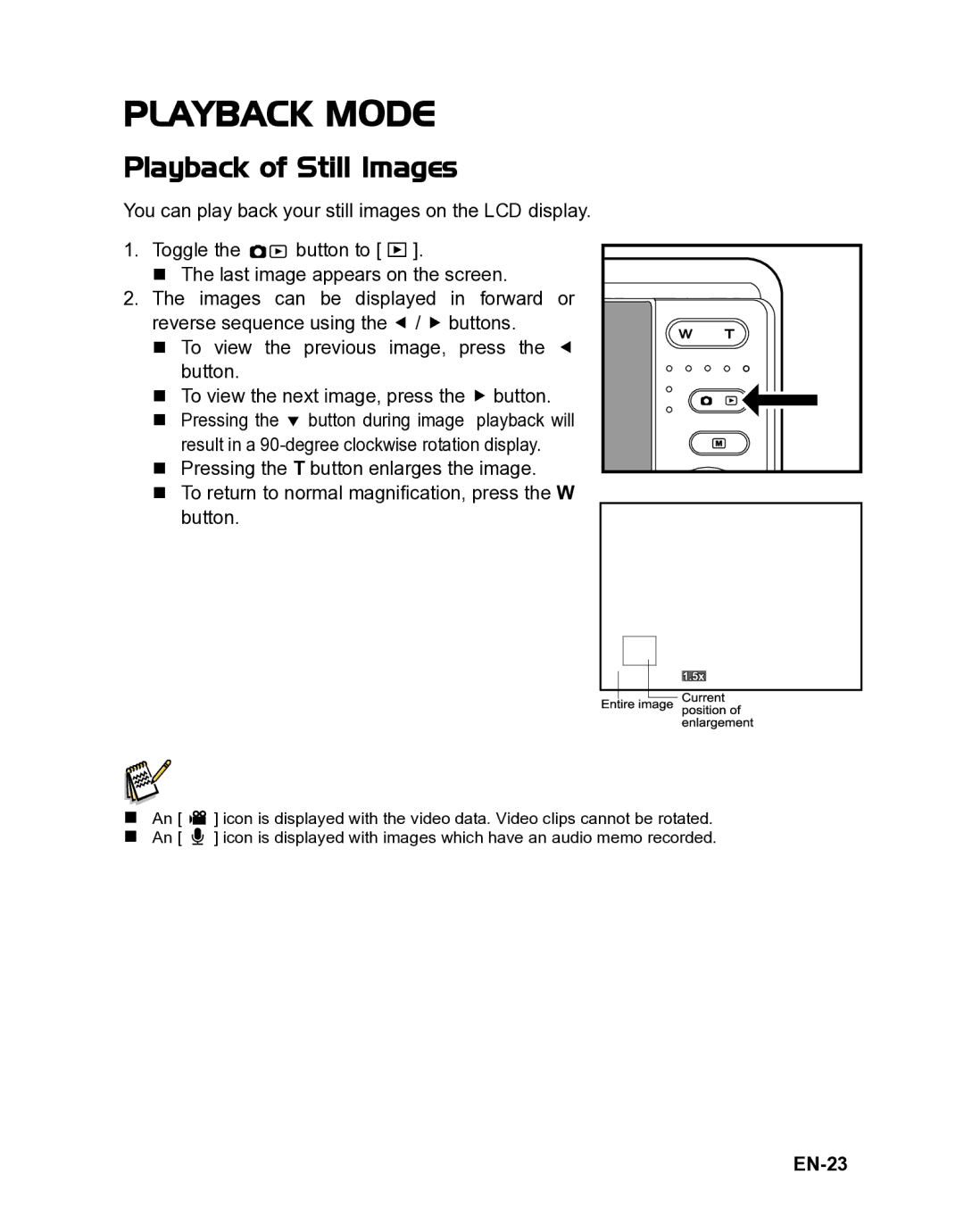 Polaroid CZA-05300B manual Playback Mode, Playback of Still Images, EN-23 