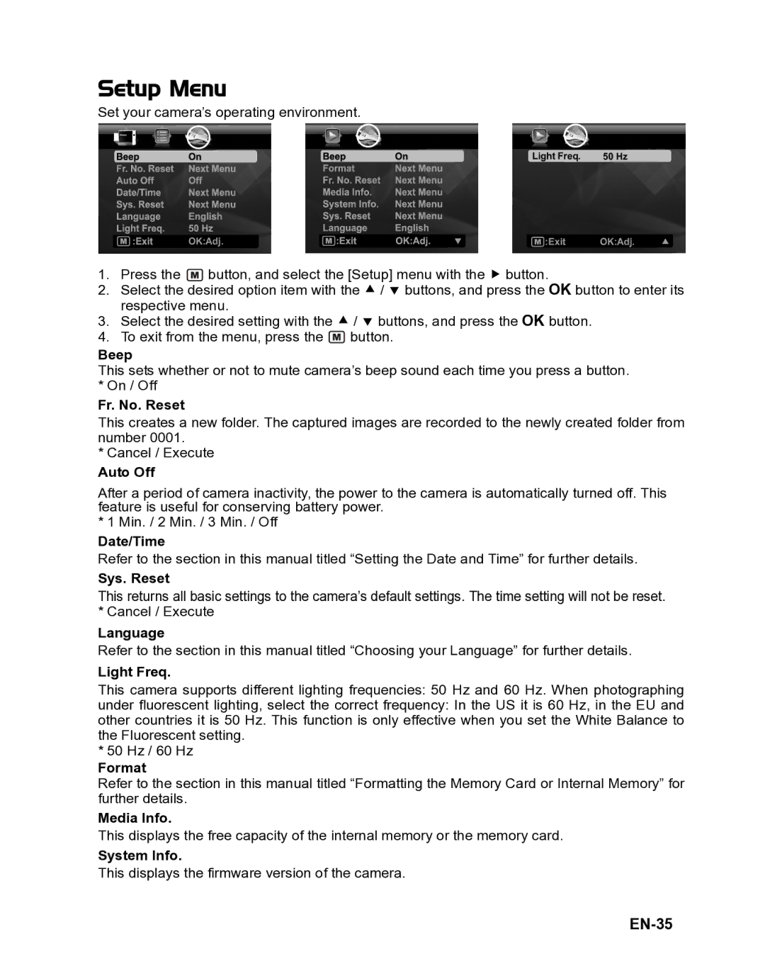 Polaroid CZA-05300B manual Setup Menu, EN-35 