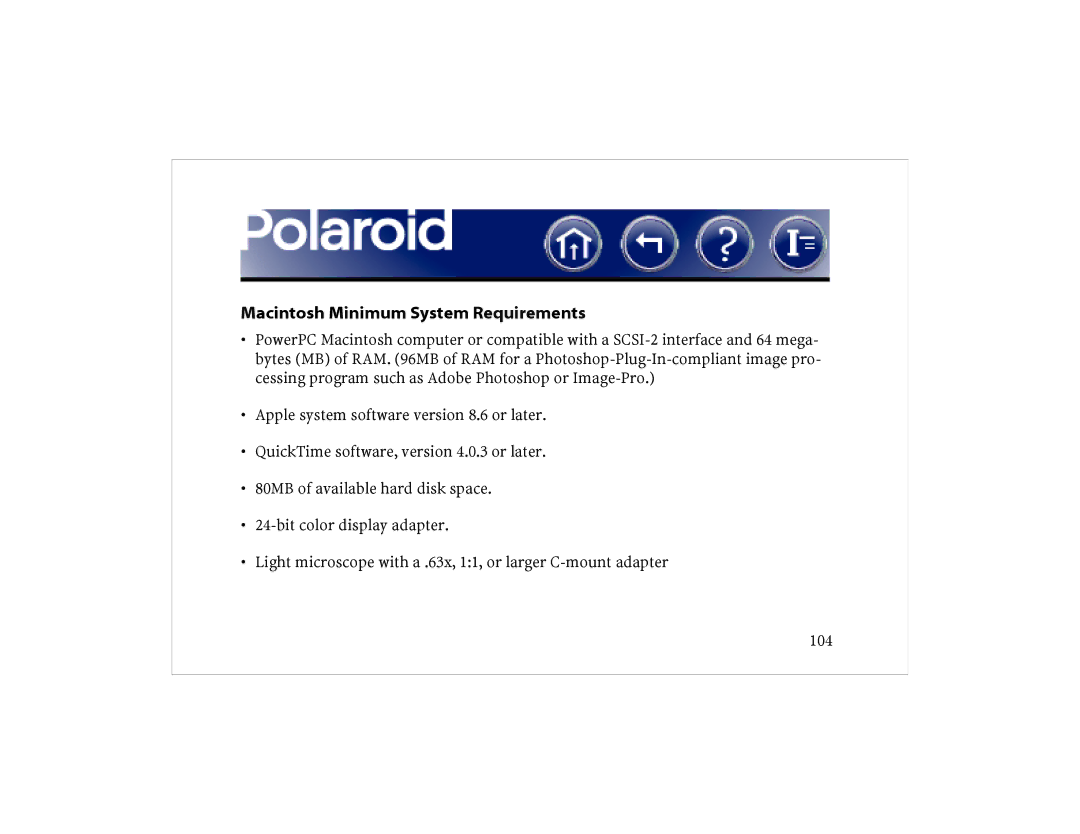 Polaroid DCM 2 Online manual Macintosh Minimum System Requirements 