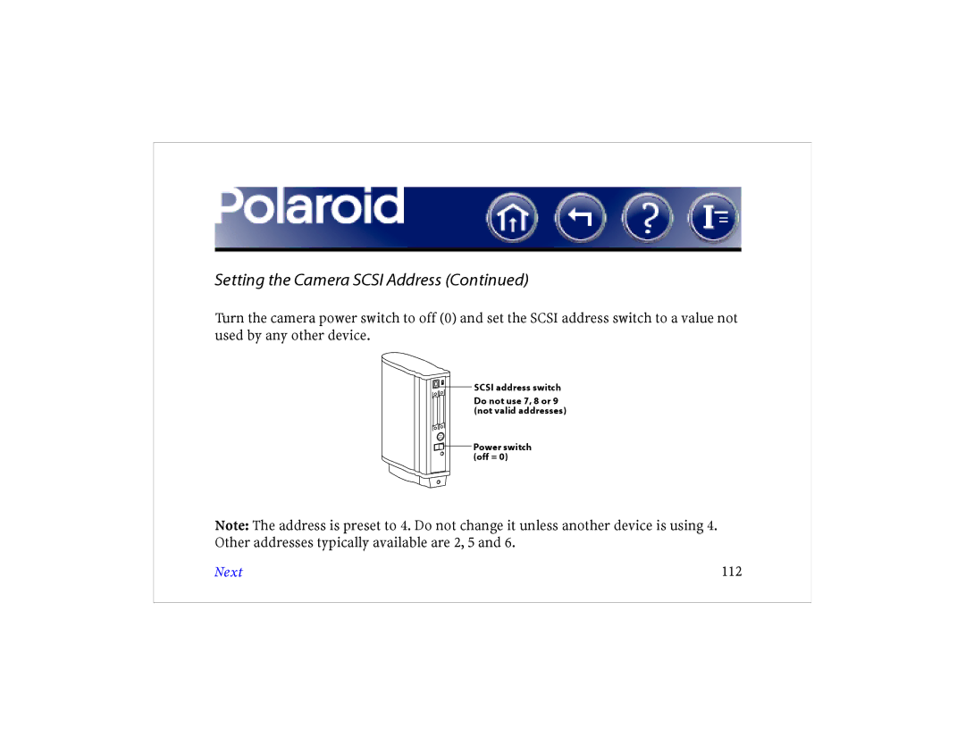 Polaroid DCM 2 Online manual Next 112 