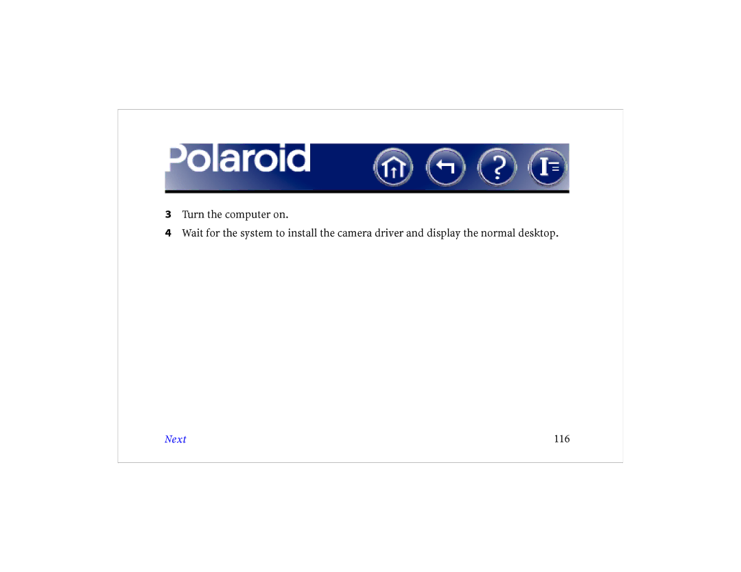 Polaroid DCM 2 Online manual Next 116 