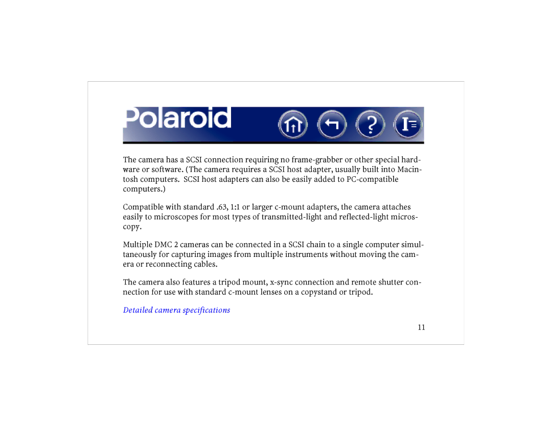 Polaroid DCM 2 Online manual Detailed camera specifications 