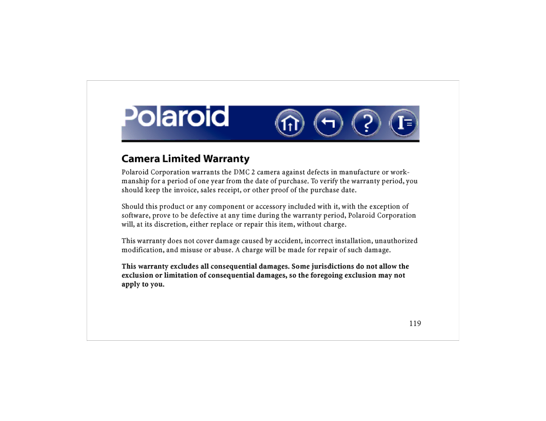 Polaroid DCM 2 Online manual Camera Limited Warranty 