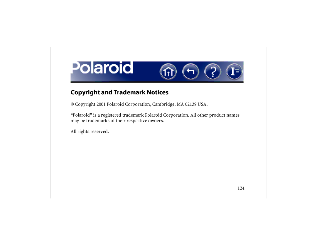 Polaroid DCM 2 Online manual Copyright and Trademark Notices 