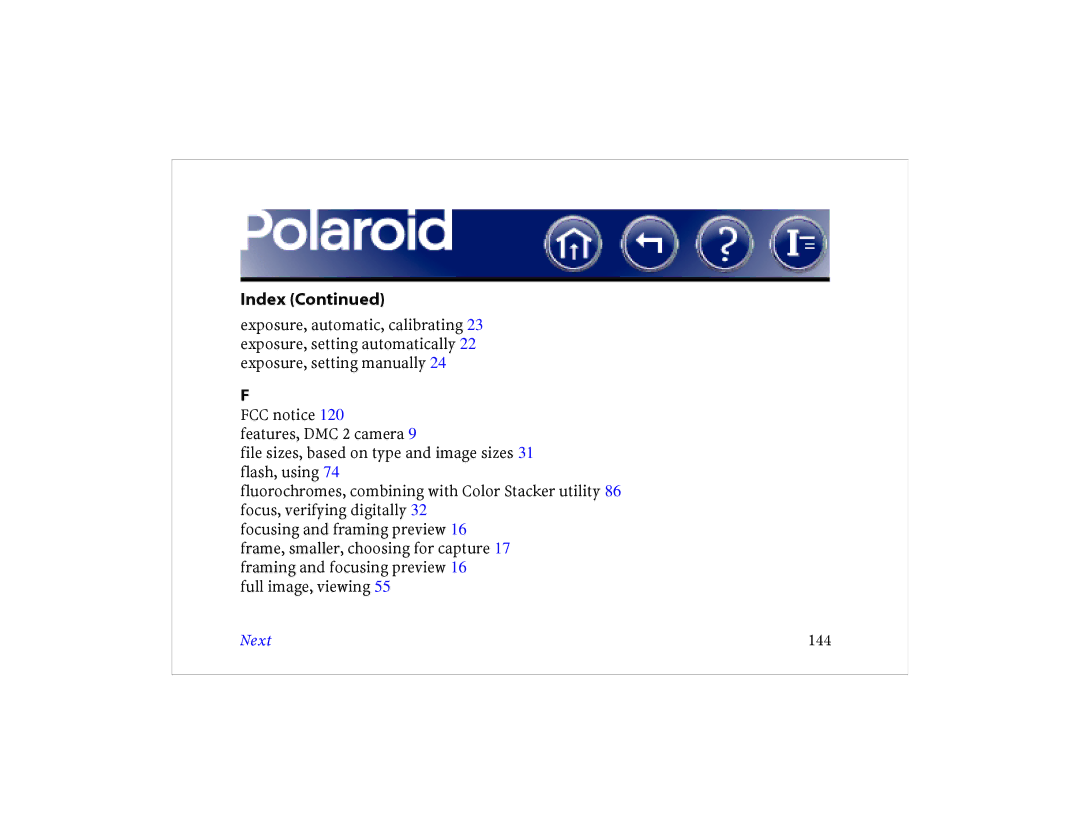 Polaroid DCM 2 Online manual Next 144 