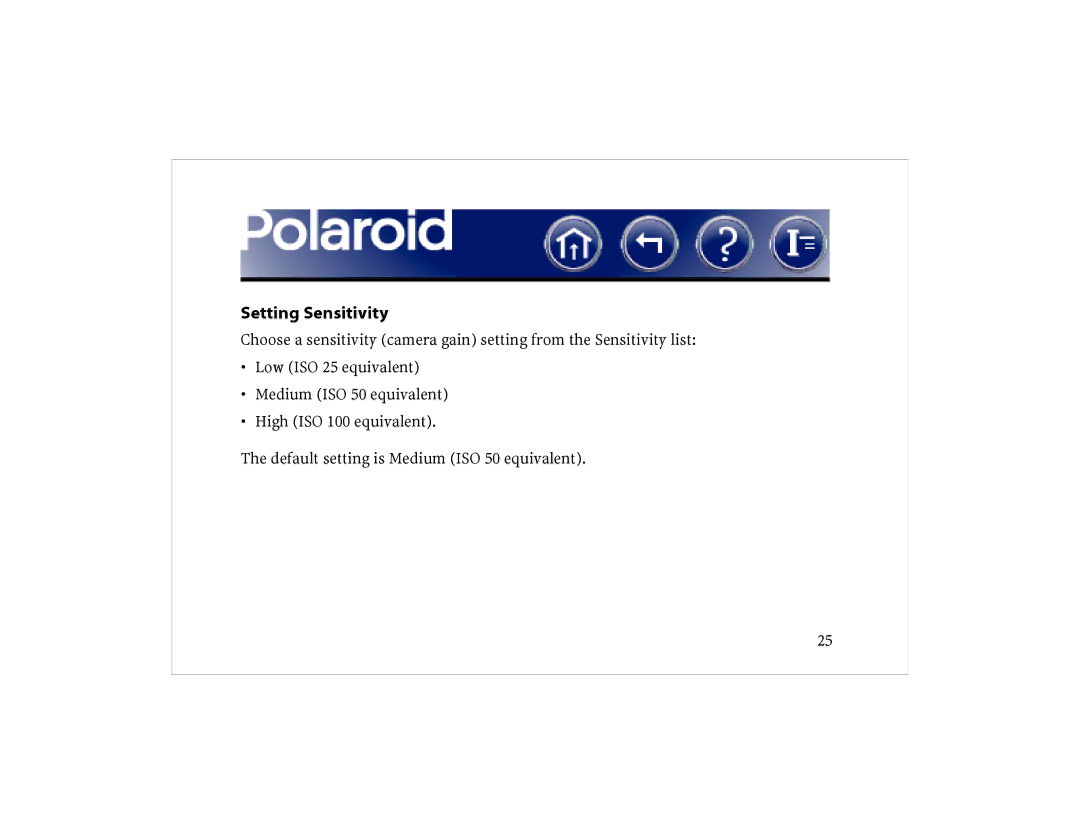 Polaroid DCM 2 Online manual Setting Sensitivity 