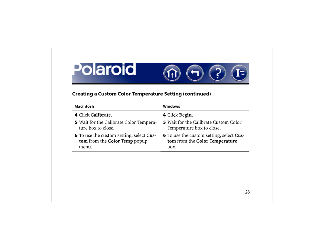 Polaroid DCM 2 Online manual Creating a Custom Color Temperature Setting 