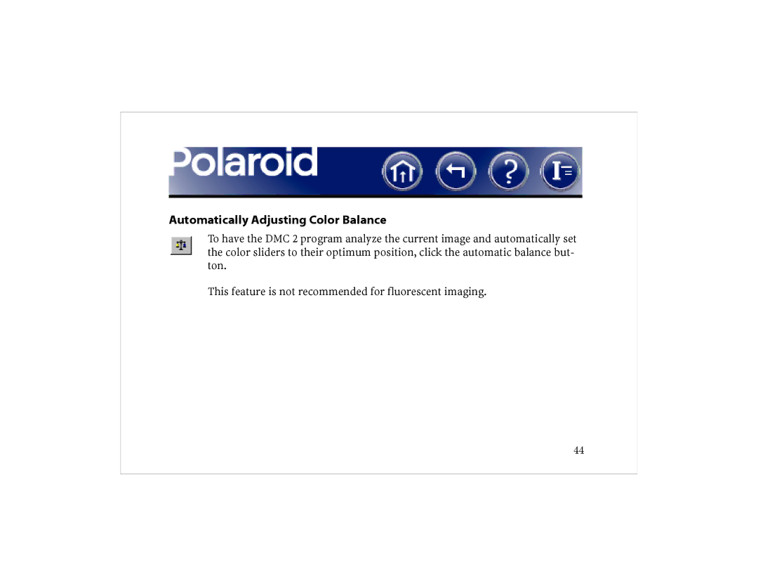 Polaroid DCM 2 Online manual Automatically Adjusting Color Balance 