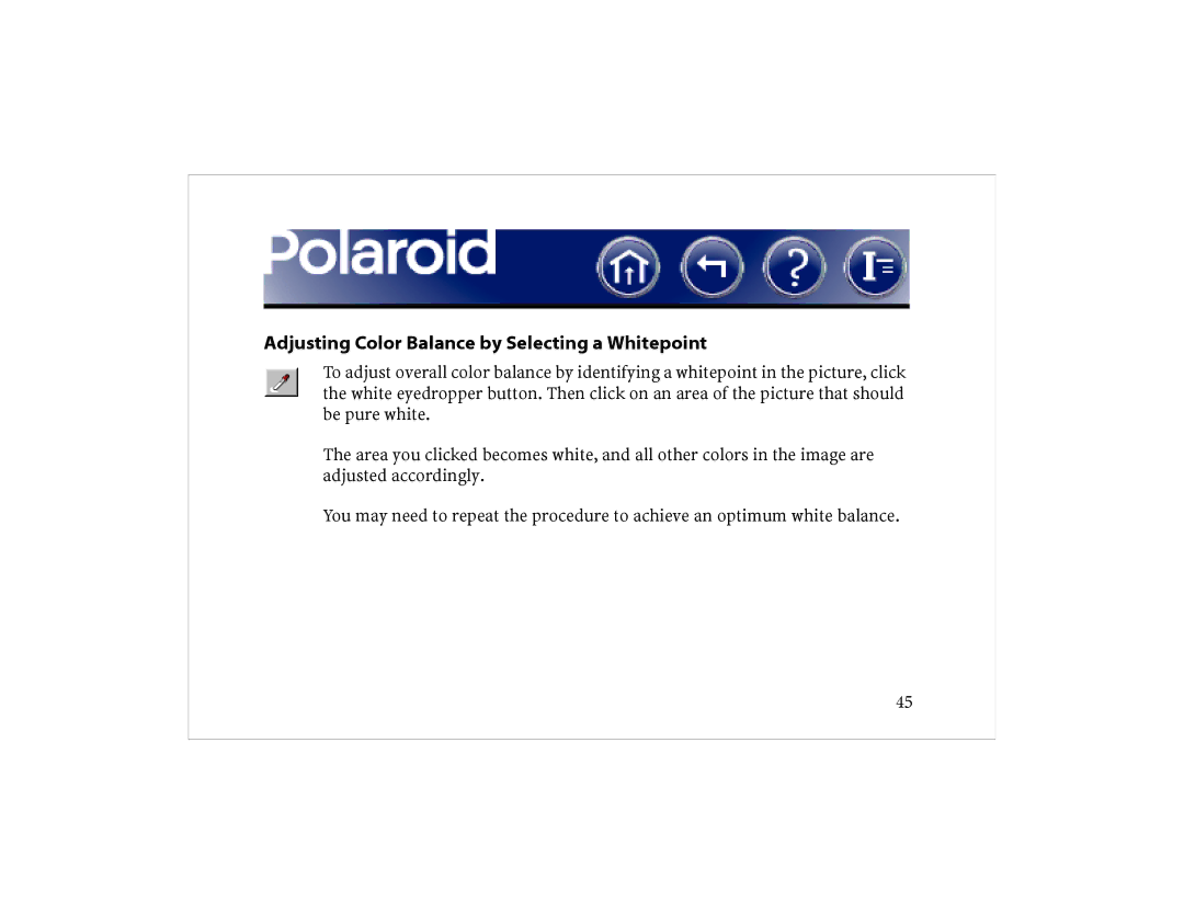 Polaroid DCM 2 Online manual Adjusting Color Balance by Selecting a Whitepoint 