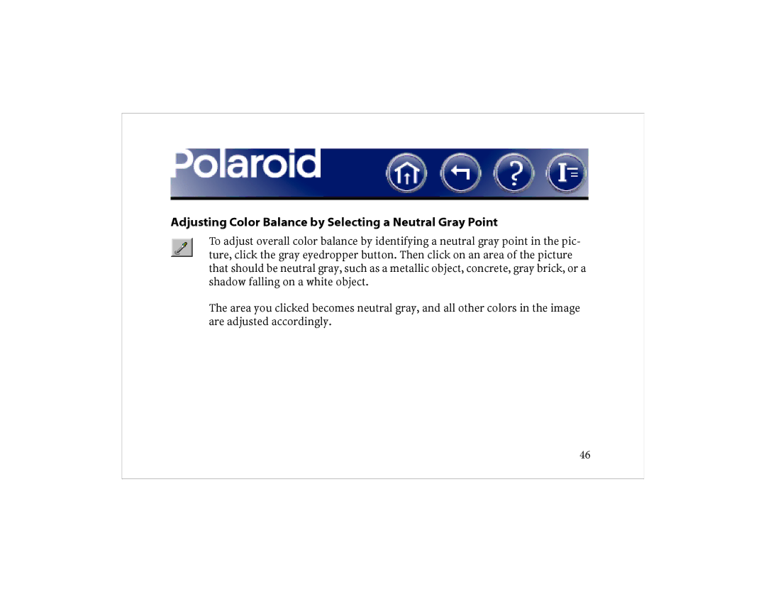 Polaroid DCM 2 Online manual Adjusting Color Balance by Selecting a Neutral Gray Point 