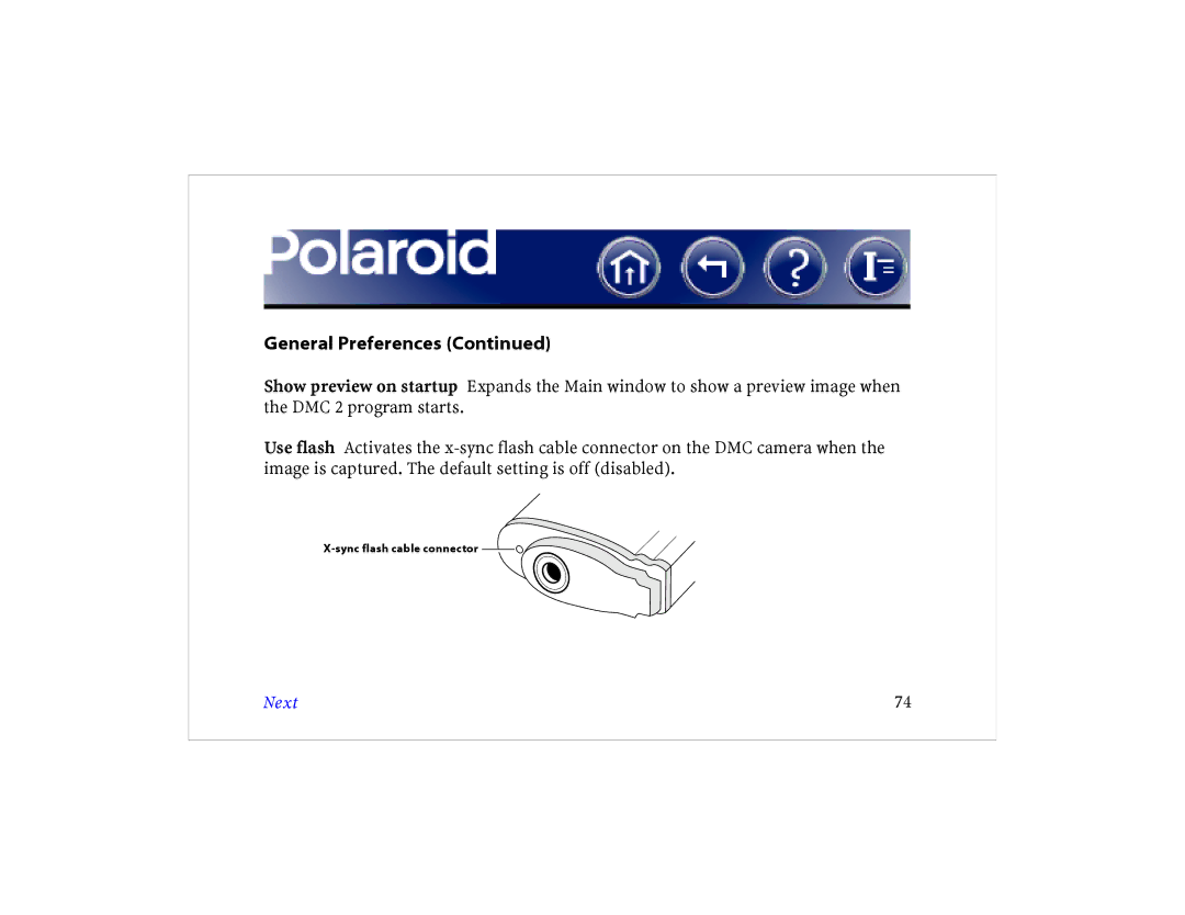 Polaroid DCM 2 Online manual Sync flash cable connector 