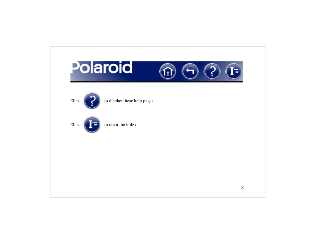 Polaroid DCM 2 Online manual Click To display these help pages To open the index 