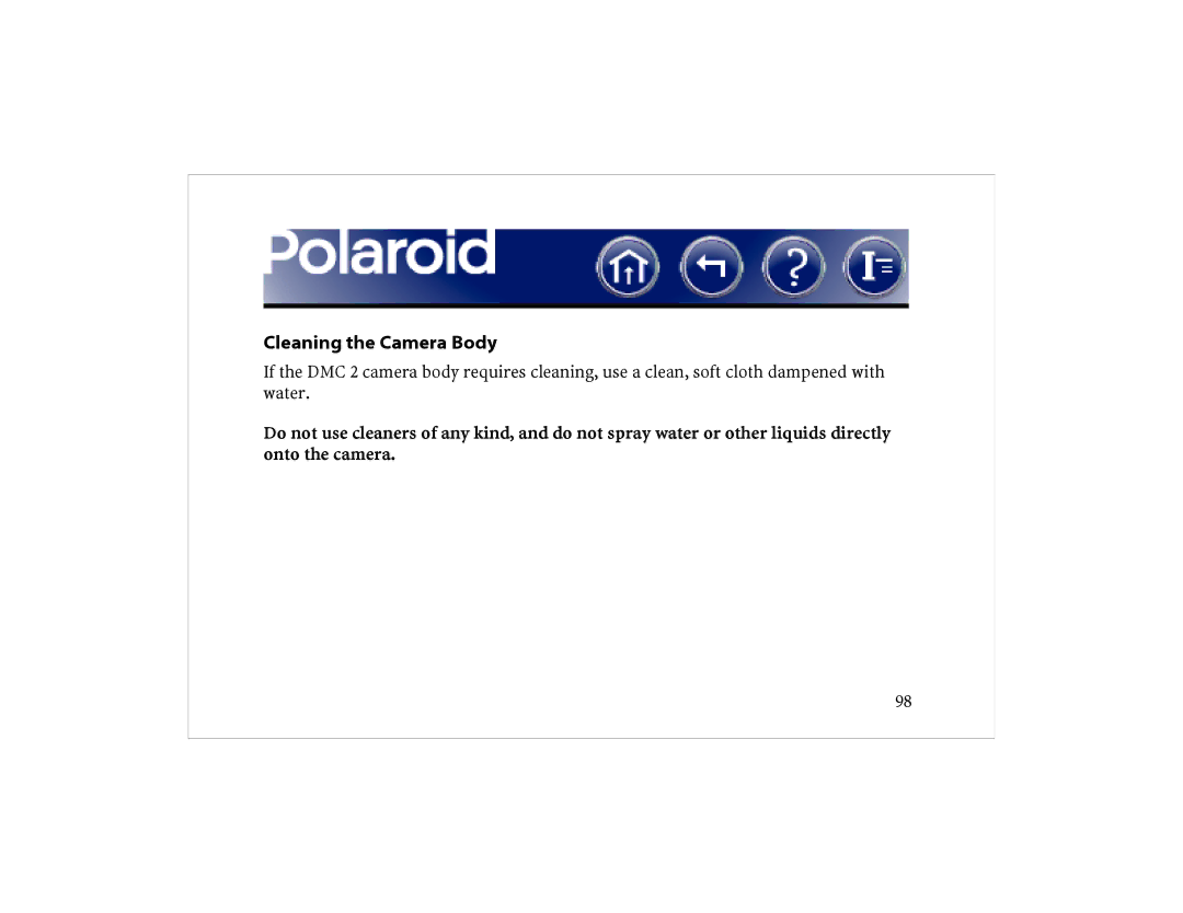 Polaroid DCM 2 Online manual Cleaning the Camera Body 