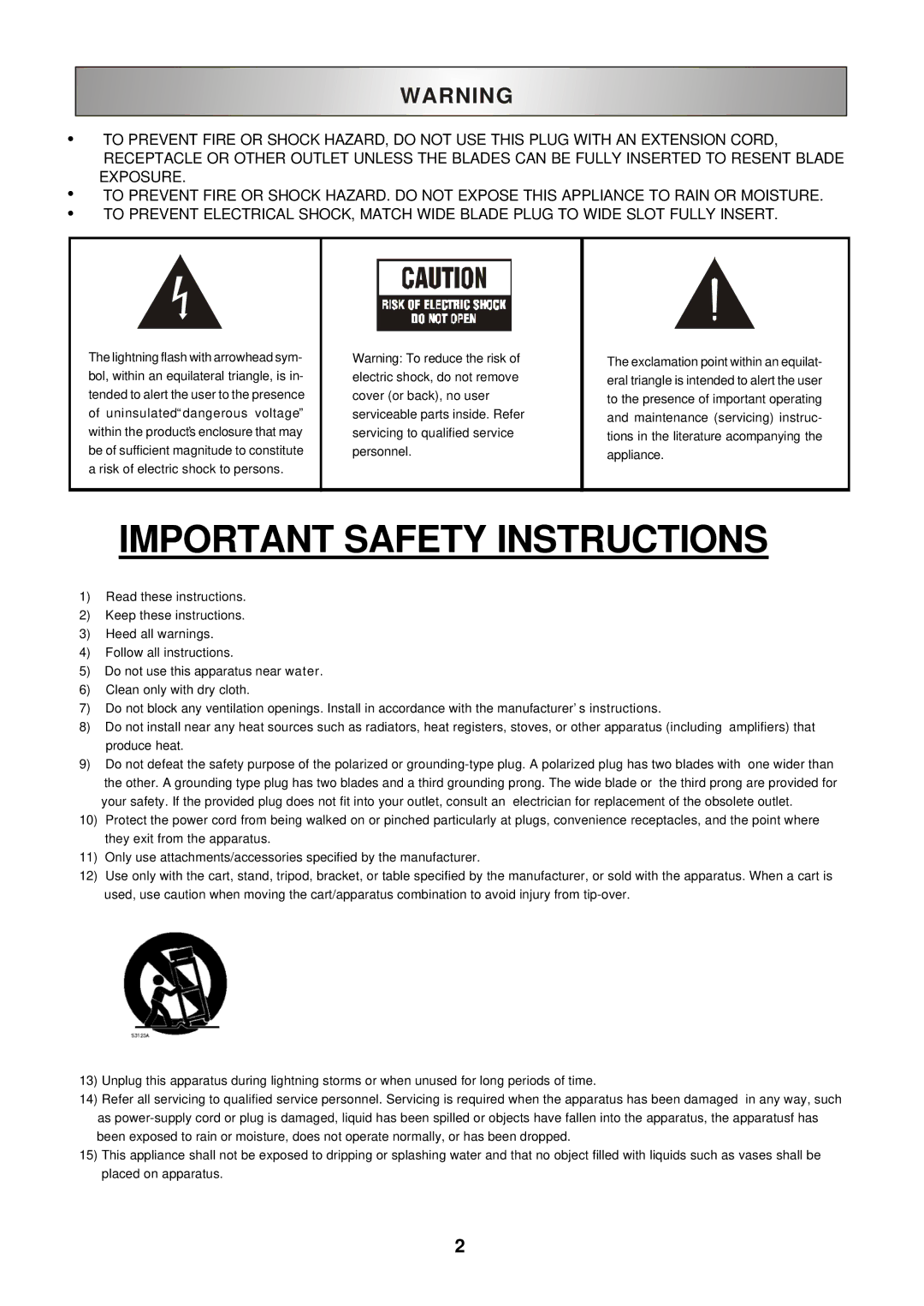 Polaroid DHX-202 manual Important Safety Instructions 