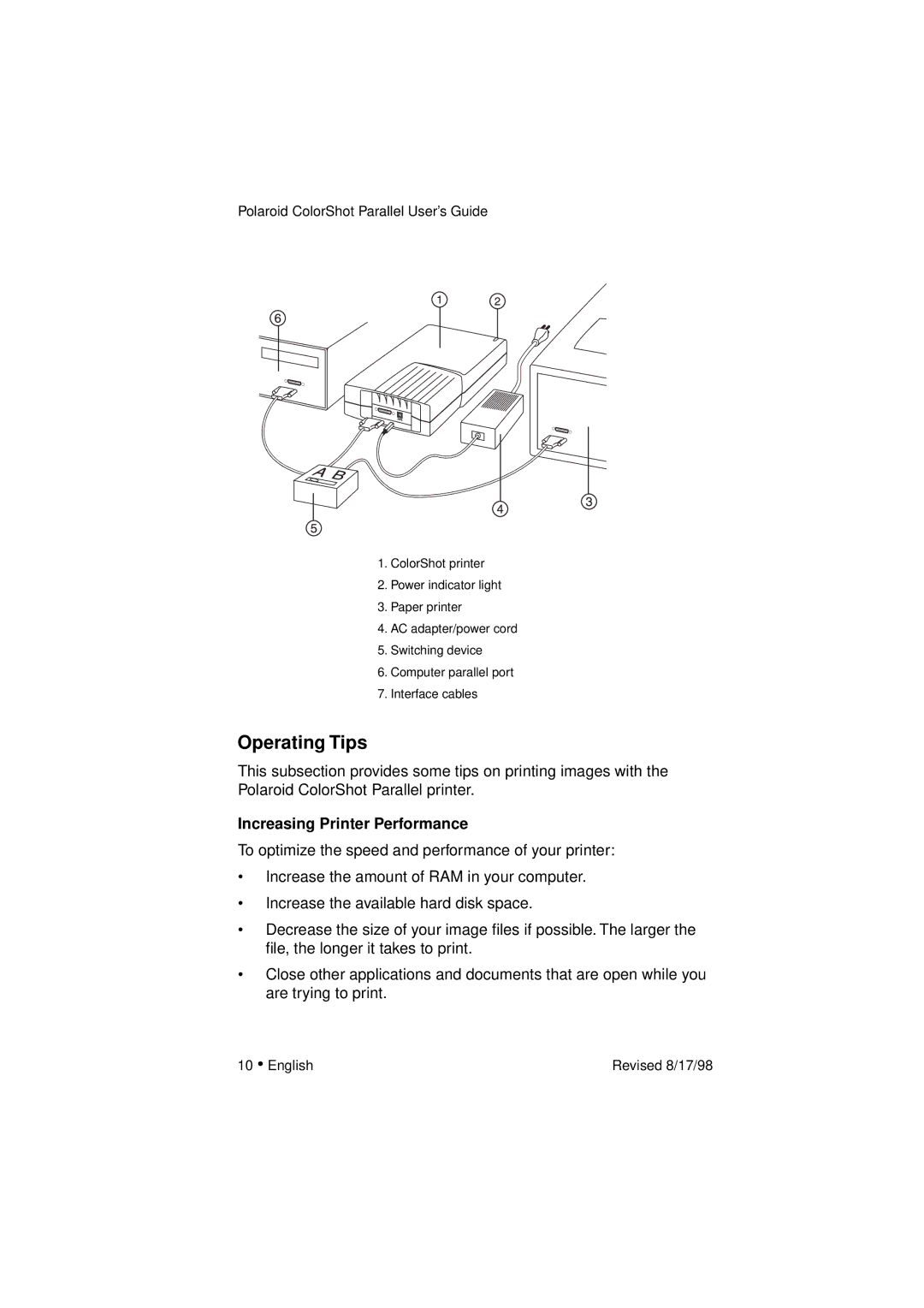 Polaroid DIGITAL PHOTO PRINTER manual Operating Tips, Increasing Printer Performance 