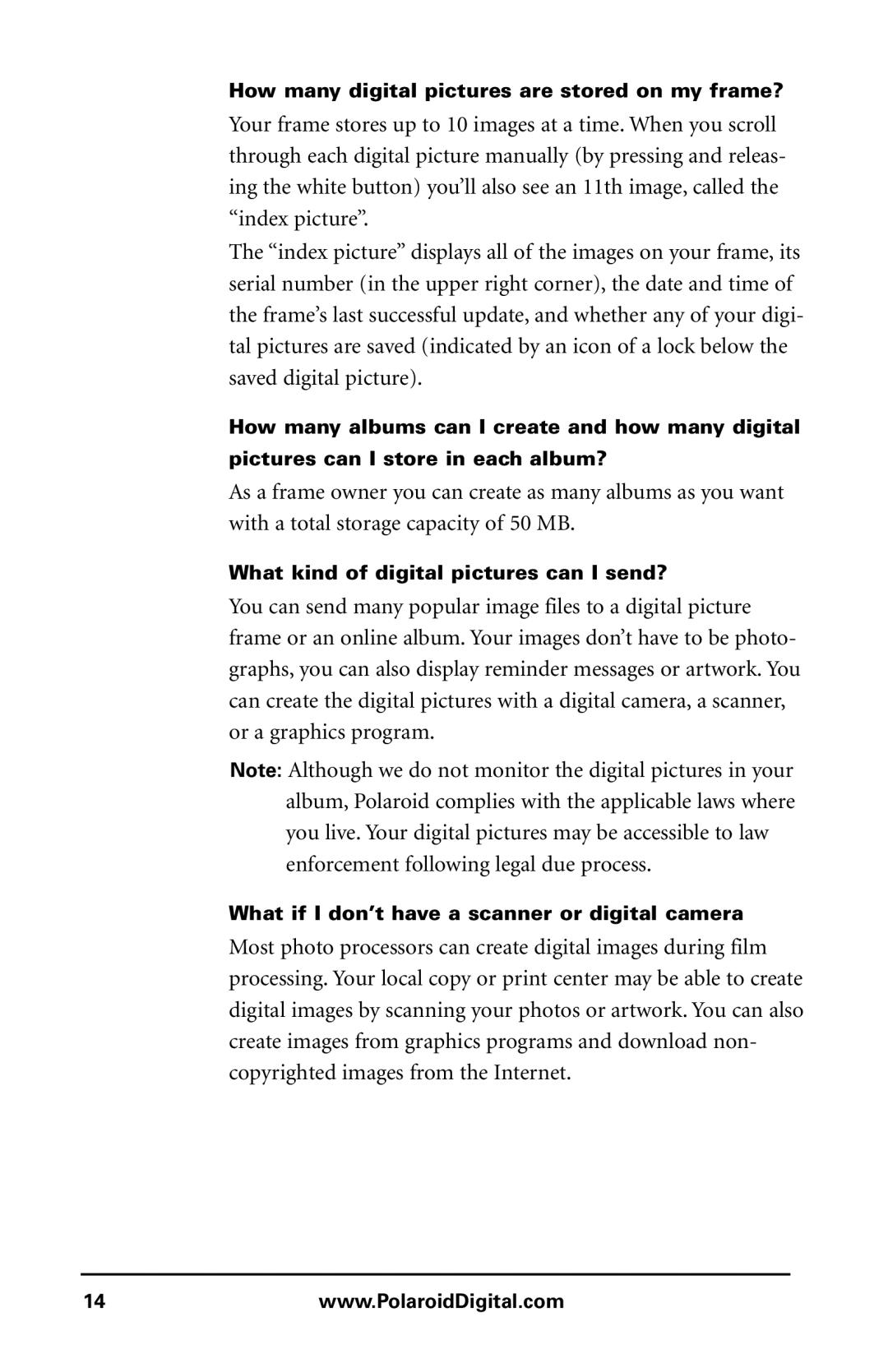 Polaroid Digital Picture Frame manual How many digital pictures are stored on my frame? 