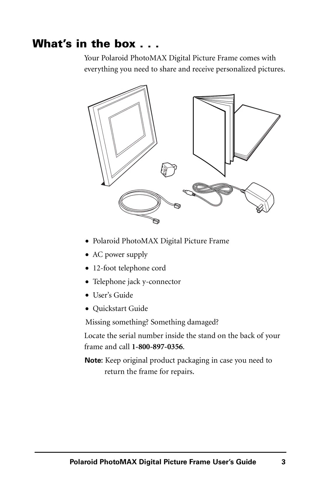 Polaroid Digital Picture Frame manual What’s in the box 