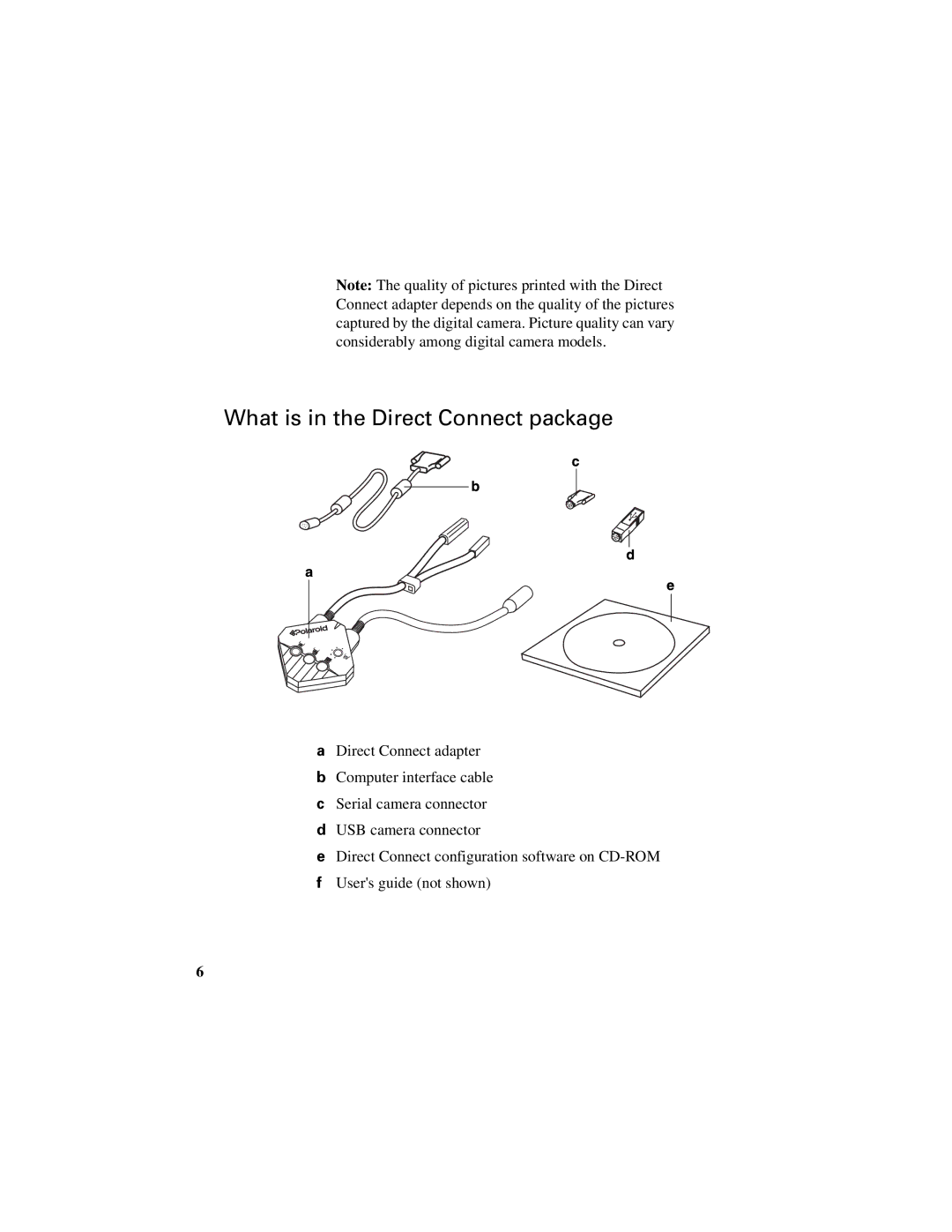 Polaroid Direct Connect Adapter manual What is in the Direct Connect package 