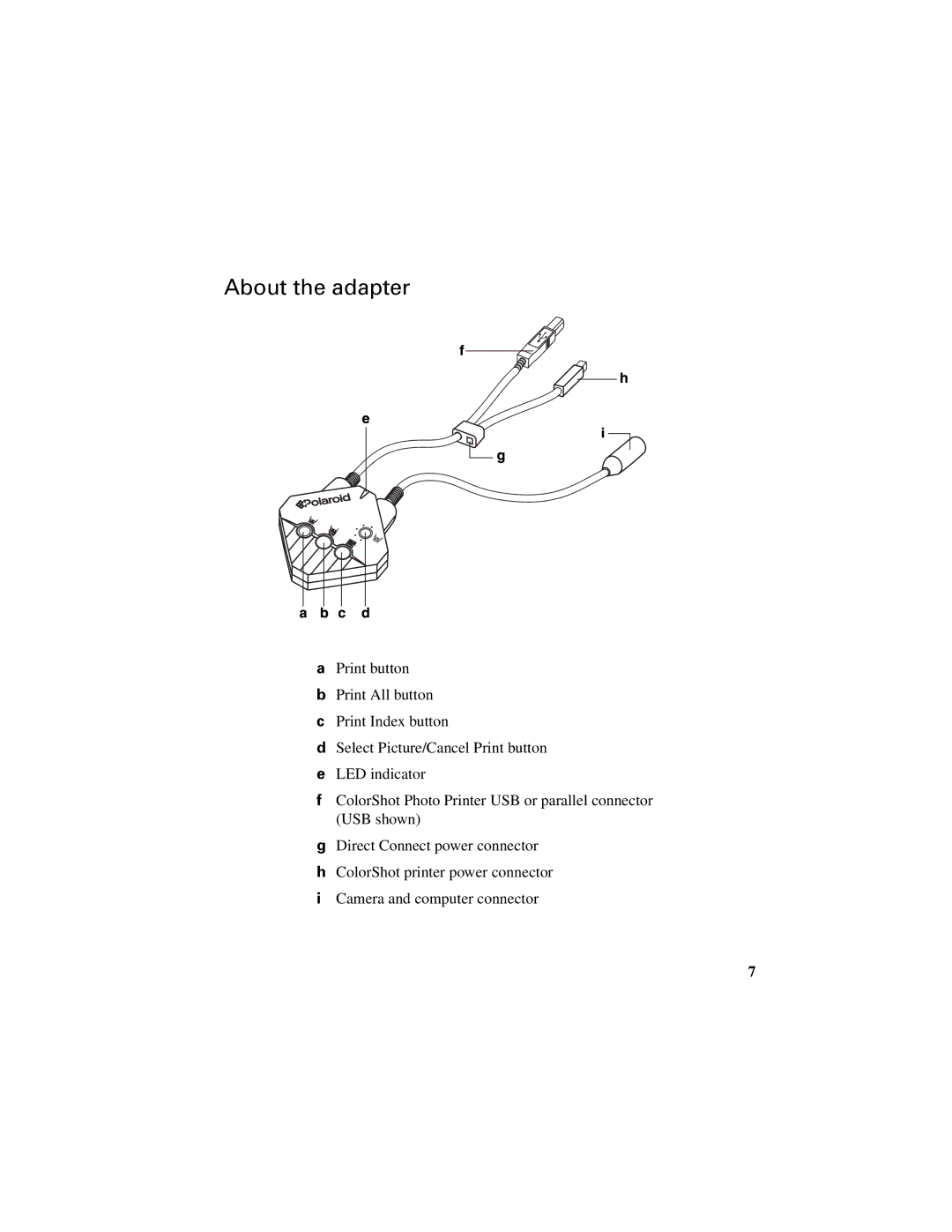 Polaroid Direct Connect Adapter manual About the adapter 