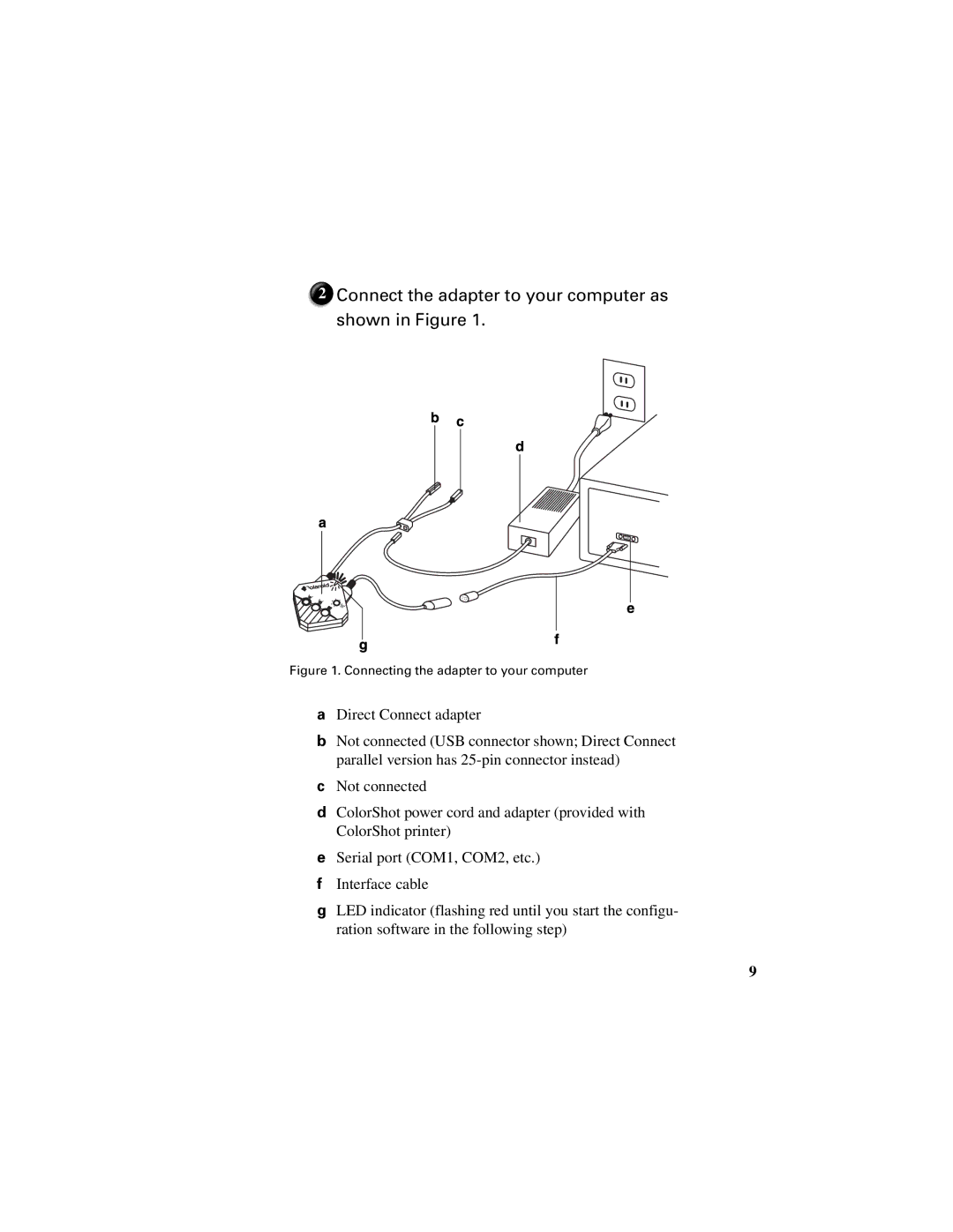 Polaroid Direct Connect Adapter manual Connect the adapter to your computer as shown in Figure 