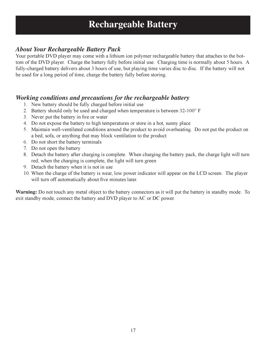 Polaroid DPA-07041S user manual About Your Rechargeable Battery Pack 