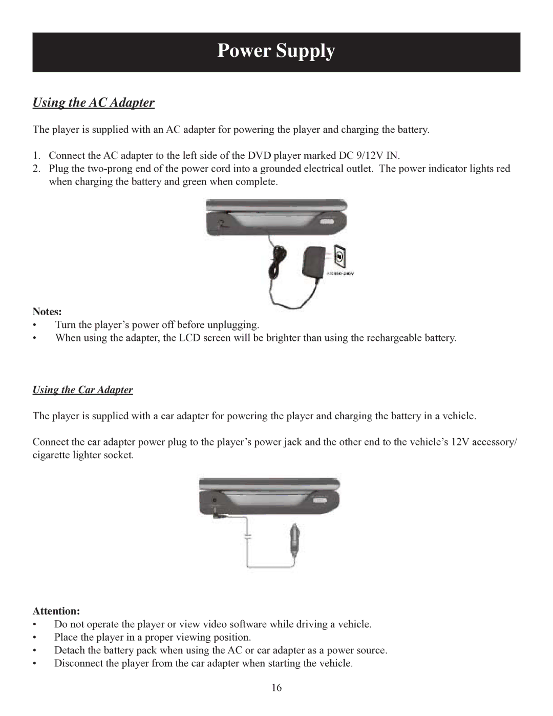 Polaroid DPA-10040K user manual Power Supply, Using the AC Adapter 