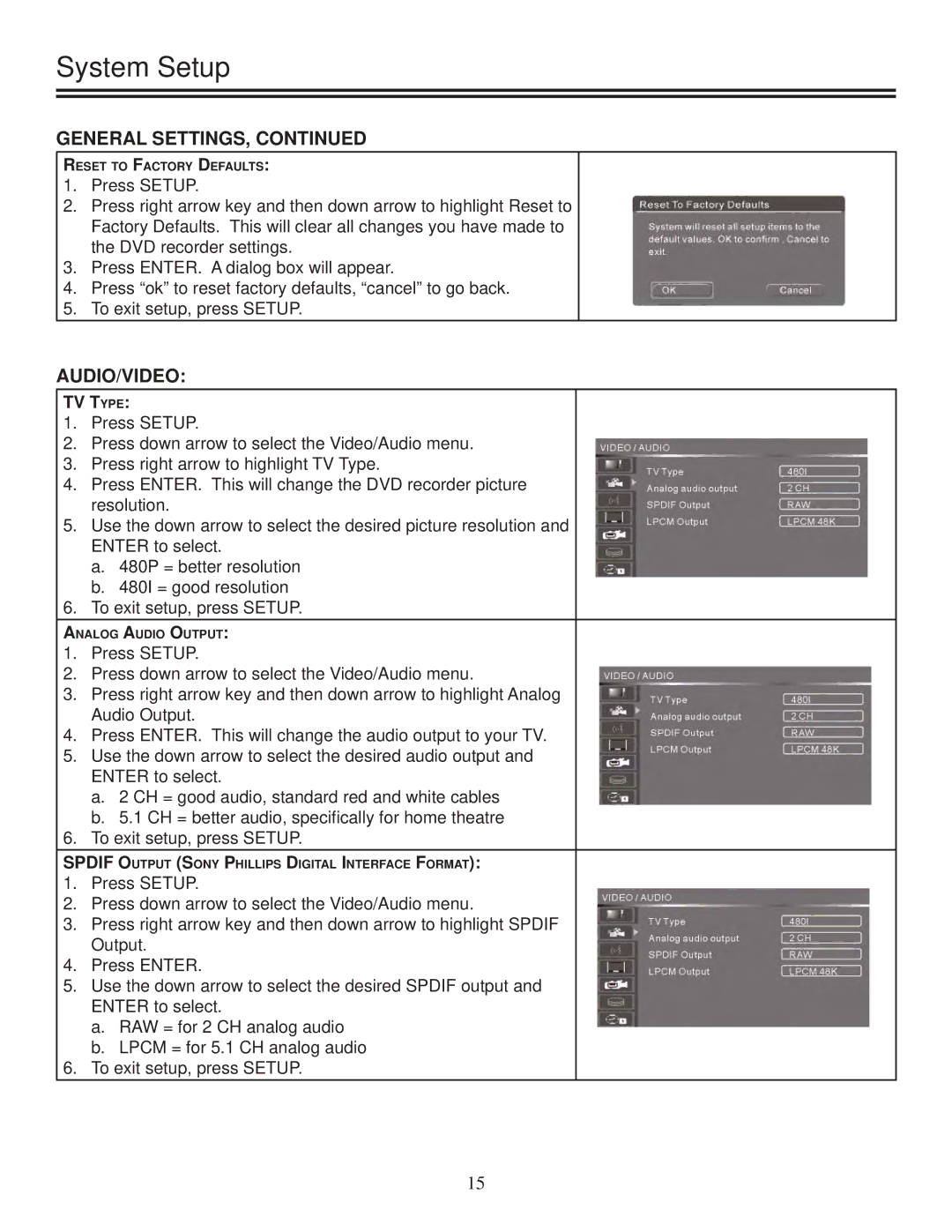 Polaroid DRA-01601A user manual Audio/Video, TV Type 