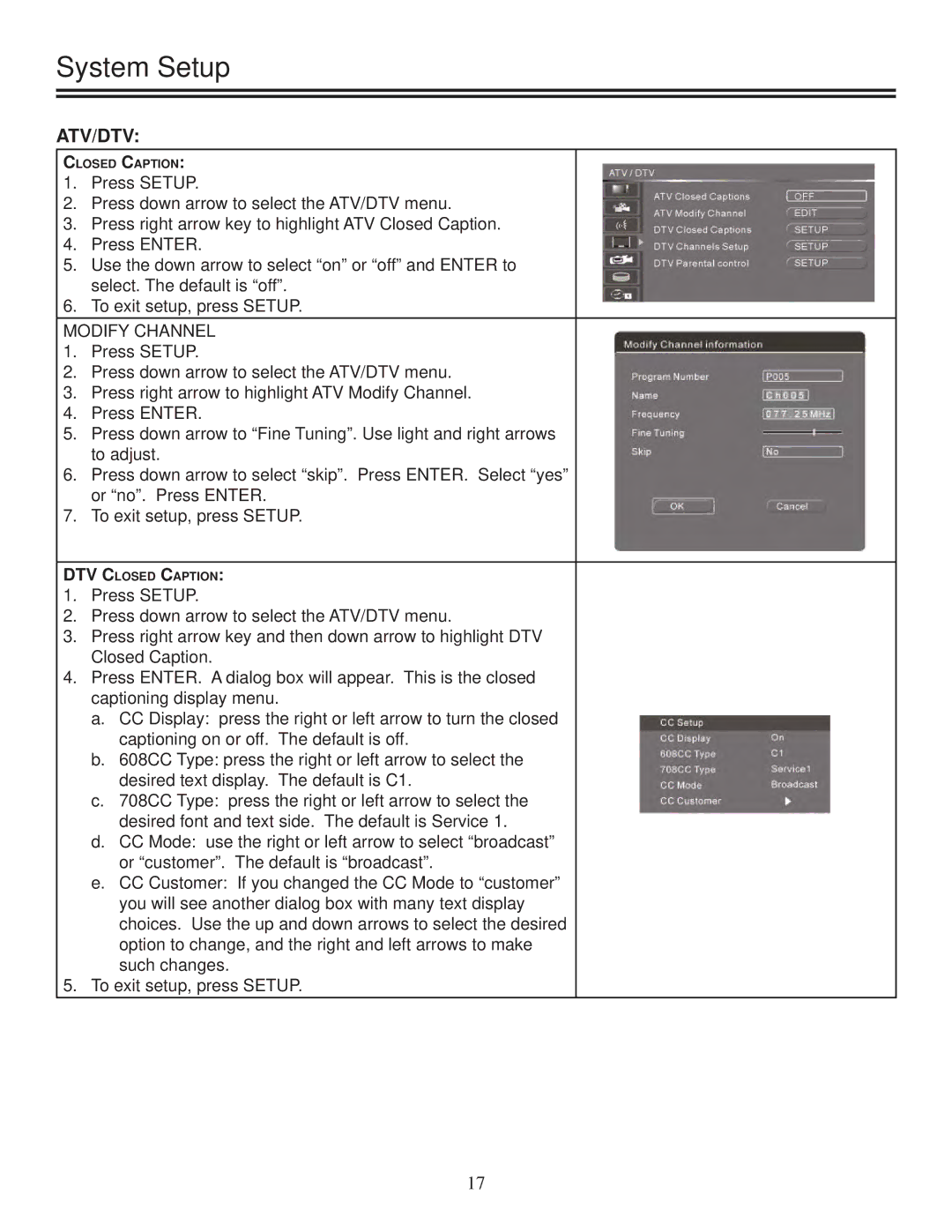 Polaroid DRA-01601A user manual Atv/Dtv, Modify Channel 