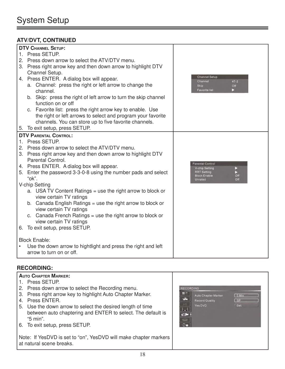 Polaroid DRA-01601A user manual Atv/Dvt, Recording 