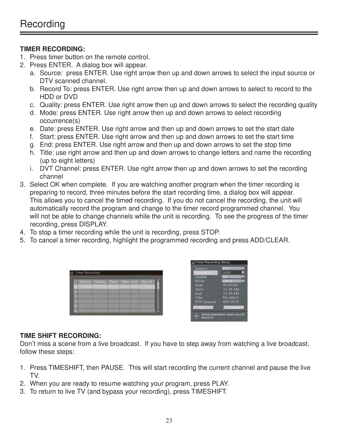 Polaroid DRA-01601A user manual Timer Recording, Time Shift Recording 