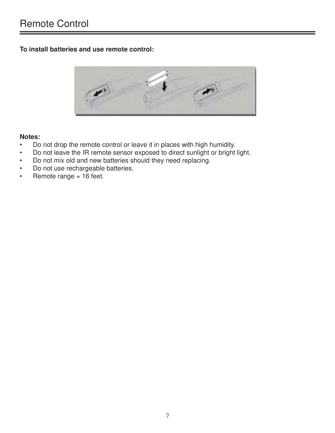 Polaroid DRA-01601A user manual To install batteries and use remote control 