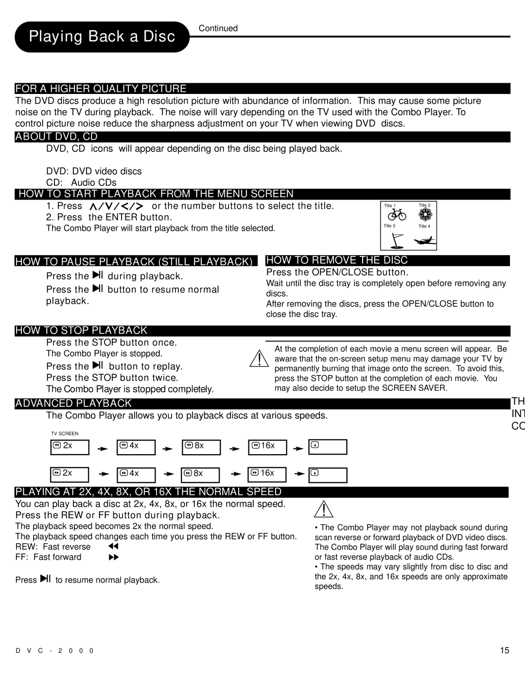 Polaroid DVC-2000 manual For a Higher Quality Picture, About DVD, CD, HOW to Start Playback from the Menu Screen 