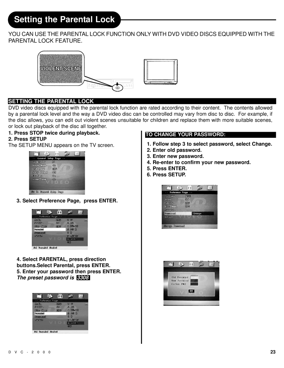 Polaroid DVC-2000 manual Setting the Parental Lock, Press Stop twice during playback Press Setup 