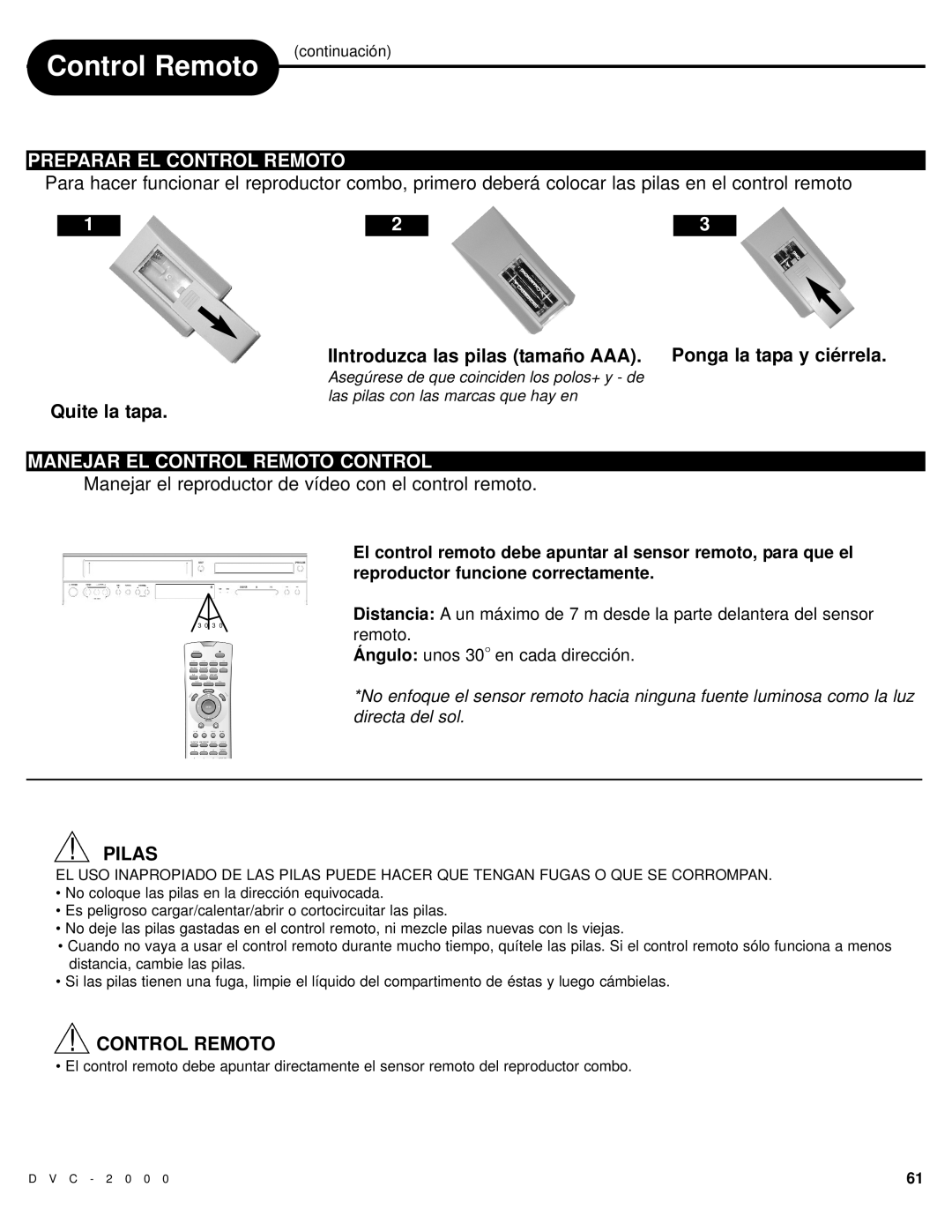 Polaroid DVC-2000 manual Preparar EL Control Remoto, Manejar EL Control Remoto Control, Reproductor funcione correctamente 