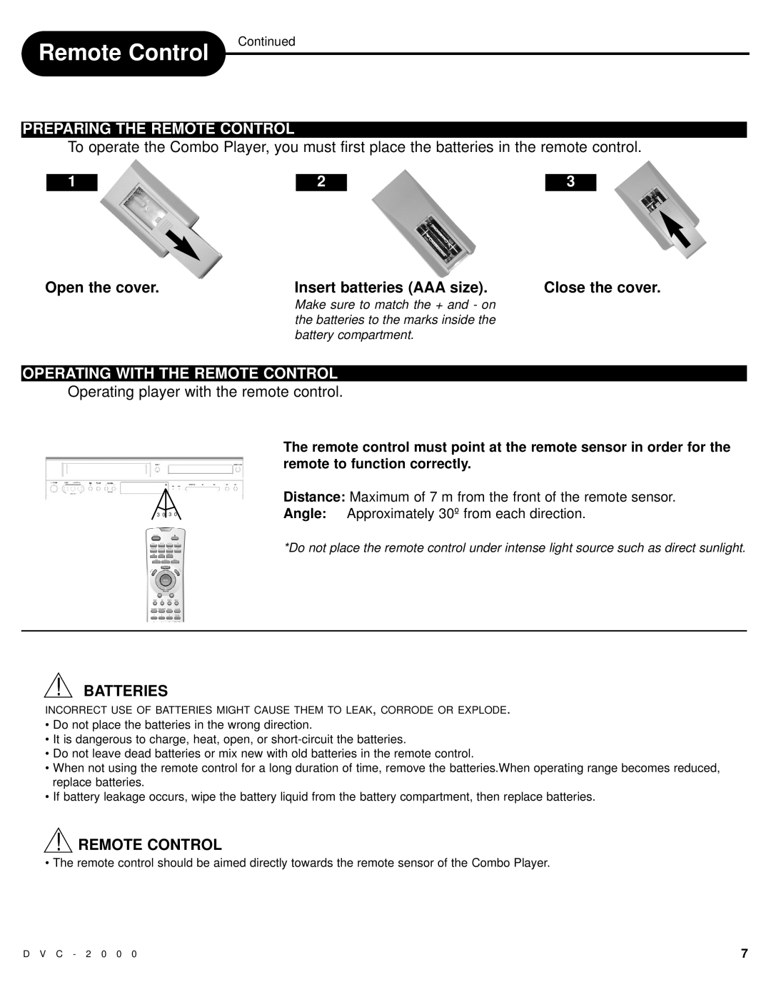 Polaroid DVC-2000 manual Preparing the Remote Control, Operating with the Remote Control 