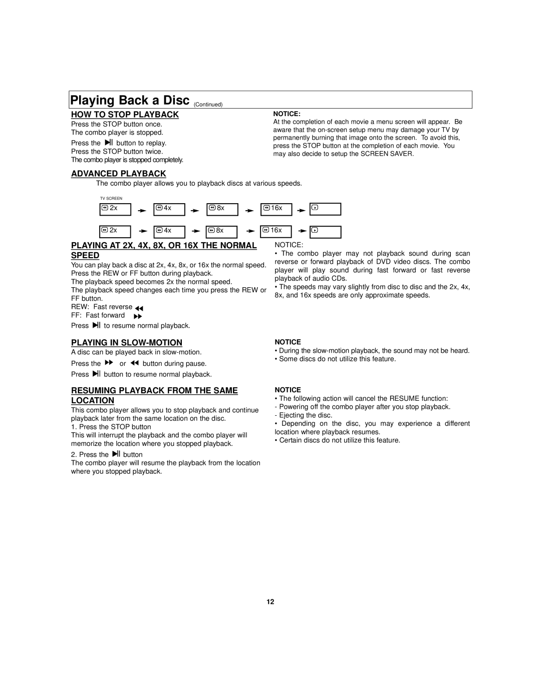 Polaroid DVC-2010 manual HOW to Stop Playback, Advanced Playback, Playing AT 2X, 4X, 8X, or 16X the Normal Speed 