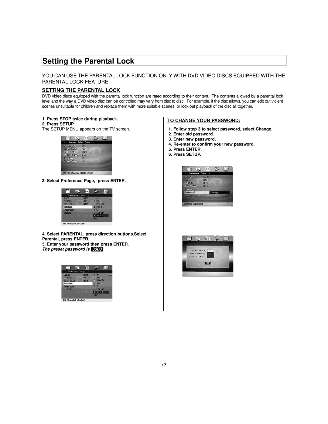 Polaroid DVC-2010 manual Setting the Parental Lock, To Change Your Password 