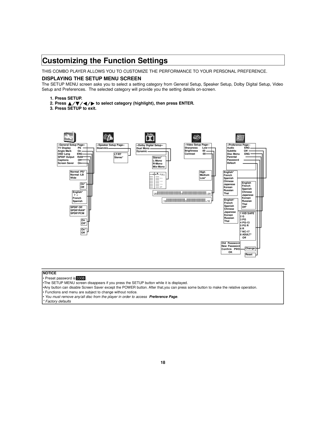 Polaroid DVC-2010 manual Customizing the Function Settings, Displaying the Setup Menu Screen 