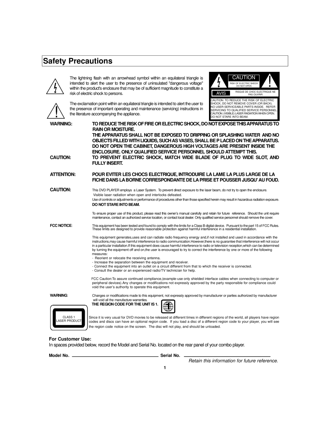 Polaroid DVC-2010 manual Safety Precautions, Rain or Moisture, Fully Insert 