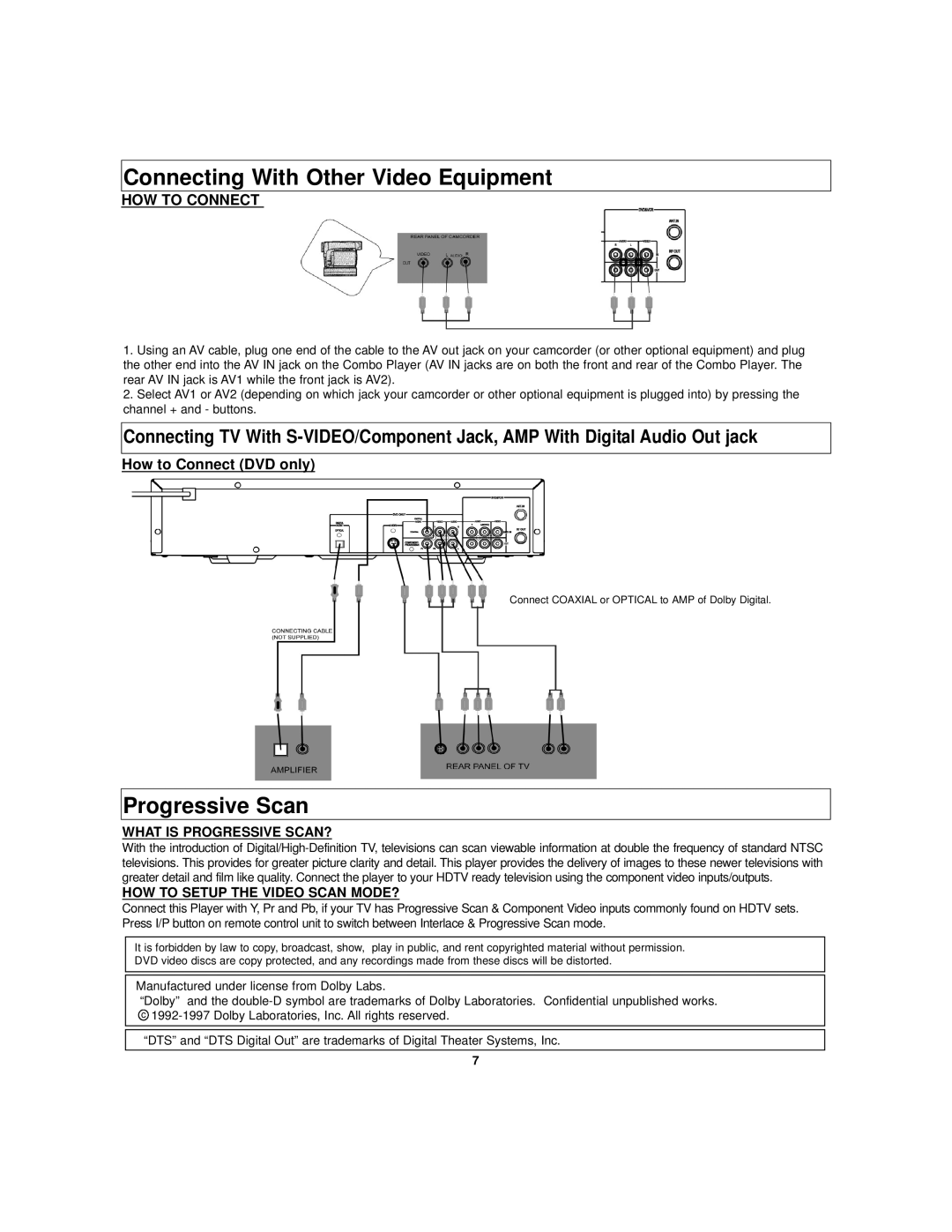 Polaroid DVC-2010 manual Connecting With Other Video Equipment, Progressive Scan, HOW to Connect, What is Progressive SCAN? 