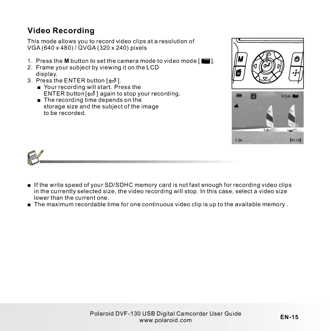 Polaroid DVF-130LC user manual Video Recording, EN-15 