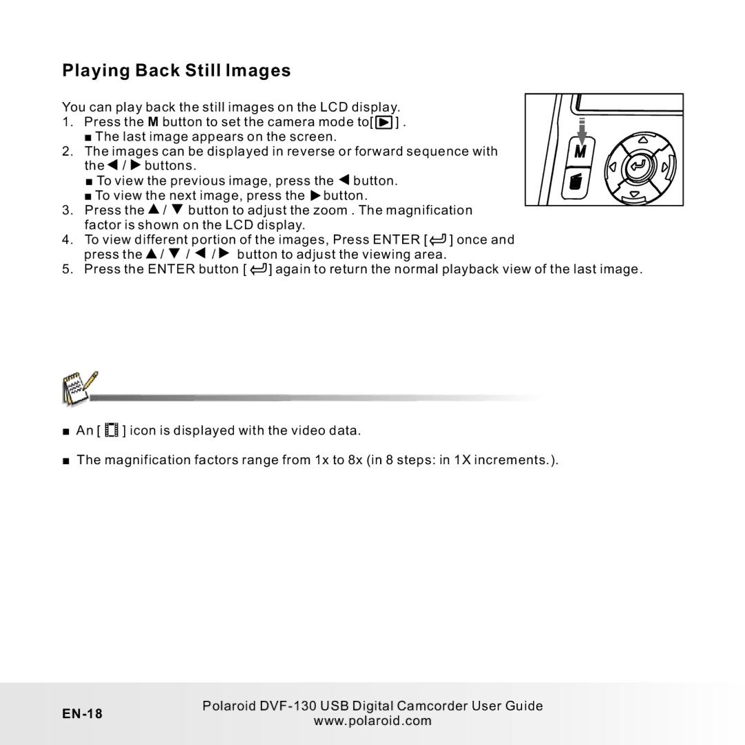 Polaroid DVF-130LC user manual Playing Back Still Images, EN-18 