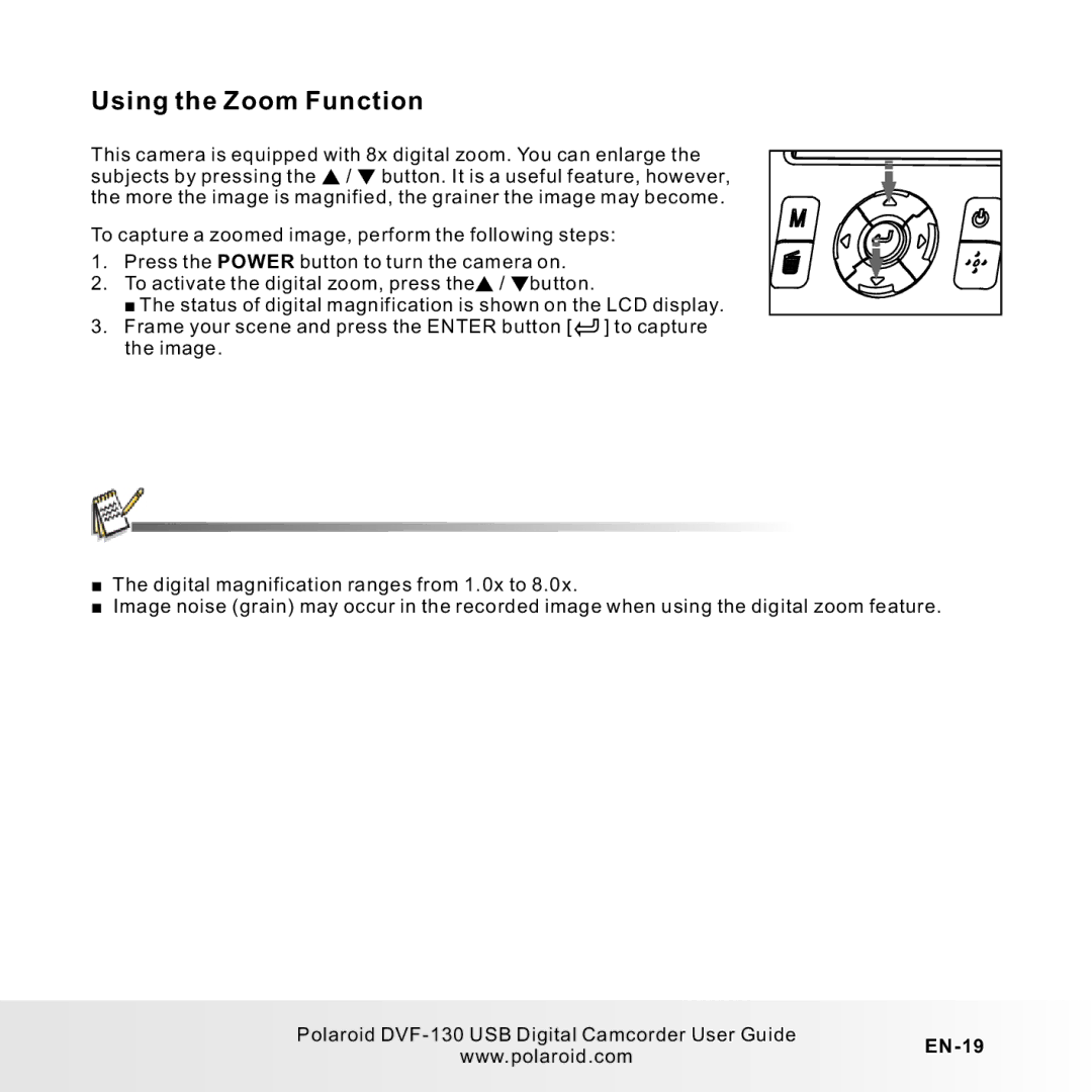 Polaroid DVF-130LC user manual Using the Zoom Function, EN-19 