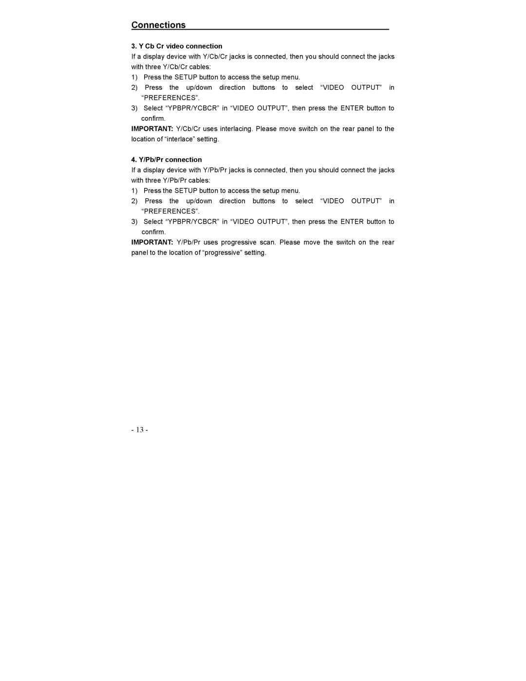 Polaroid DVP-0600 operation manual Cb Cr video connection, Pb/Pr connection 