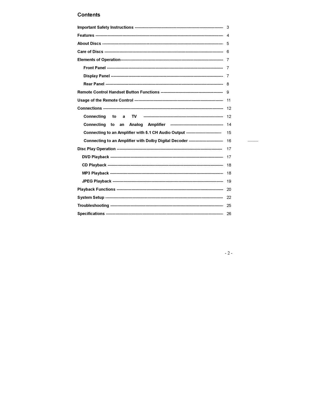 Polaroid DVP-0600 operation manual Contents 