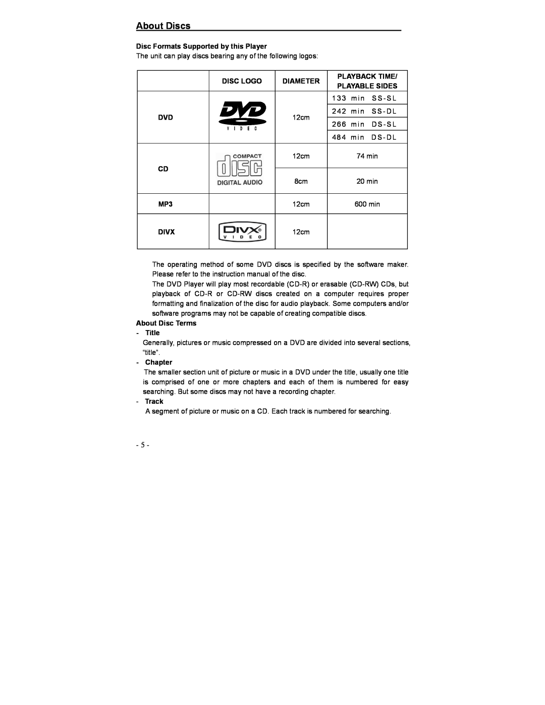 Polaroid DVP-0600 operation manual About Discs 