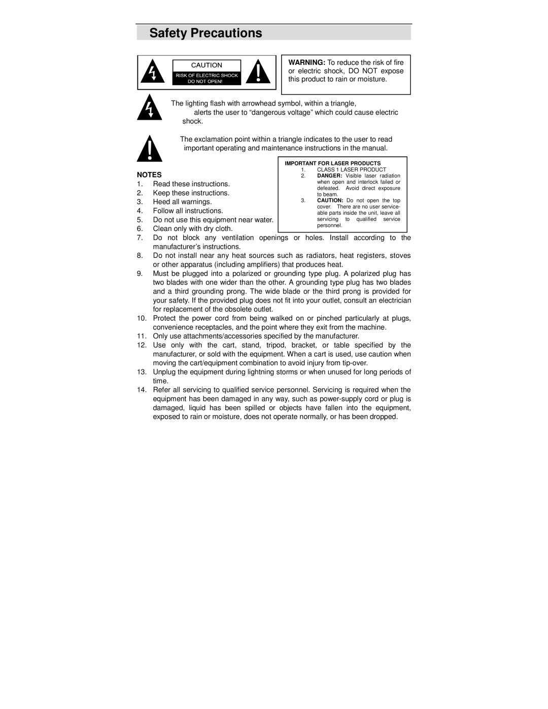 Polaroid DVP 300 operation manual Safety Precautions 