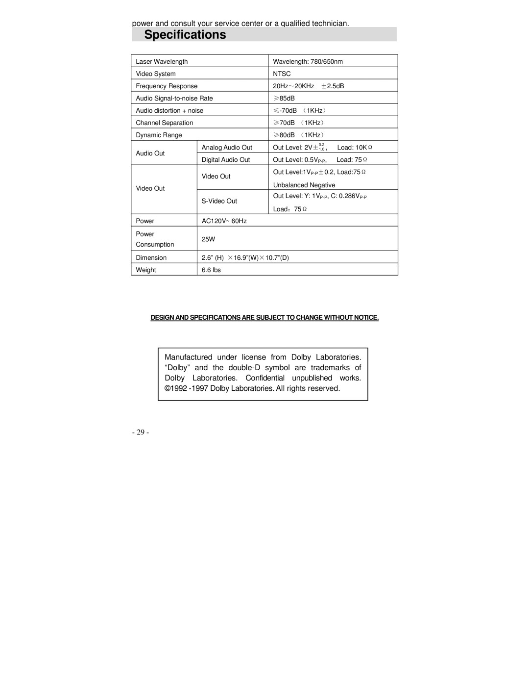 Polaroid DVP 300 operation manual Specifications, Ntsc 