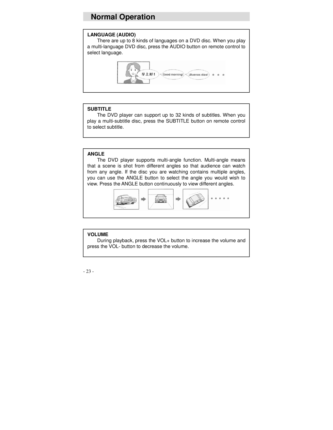 Polaroid DVP 500 operation manual Language Audio, Subtitle, Angle, Volume 